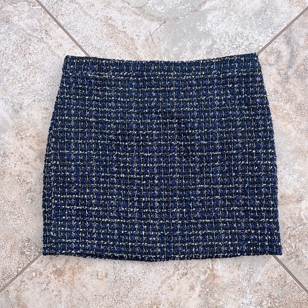 J. Crew Factory Metallic Tweed Mini Skirt Women’s 4 Blue Black White